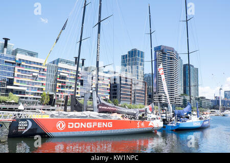 Dongfeng yacht ancorati nei Docklands Melbourne, Volvo Ocean Race Foto Stock