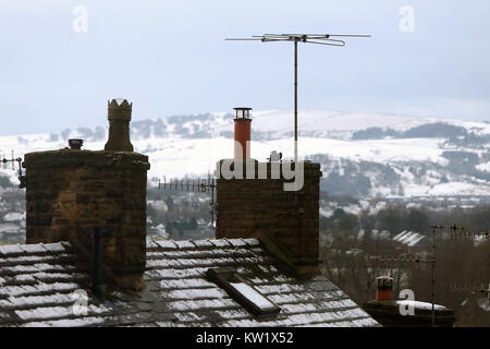 Neve invernale scene intorno a Birch Vale, High Peak, Regno Unito Foto Stock