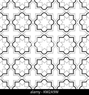 Marocchino piastrelle geometriche seamless pattern, vettore design piastrelle, nero e sfondo bianco Illustrazione Vettoriale