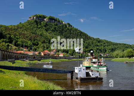 Svizzera sassone, Svizzera Sassone, la fortezza e la città di King pietra, Sächsische Schweiz, Festung und Stadt Königstein Foto Stock