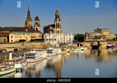 Dresda, terrazza a riva e Br?hlsche terrazza, Terrassenufer und Brühlsche Terrasse Foto Stock