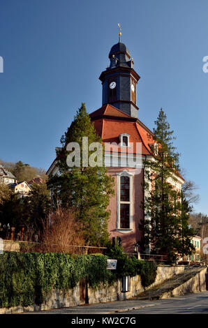 A Dresda, Loschwitzer chiesa di George B?hr, Loschwitzer Kirche von George Bähr Foto Stock