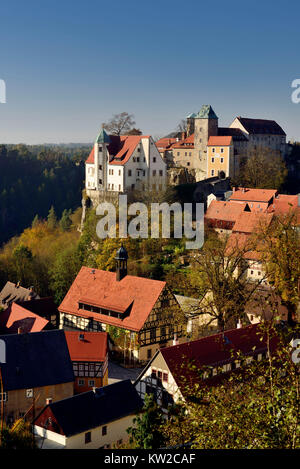 Elbsandstein, della città e del castello di parodia di pietra, Stadt und Burg Hohnstein Foto Stock