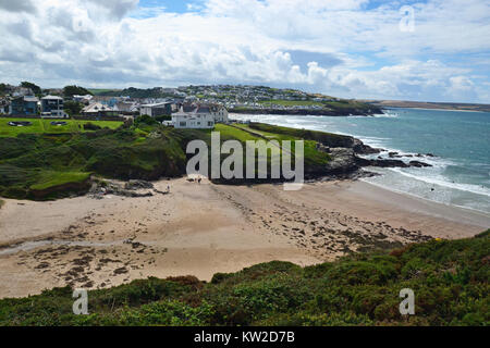 Baby Beach, Polzeath, Hayle Bay, dal South West Coast Path, Polzeath, Cornwall, Regno Unito Foto Stock