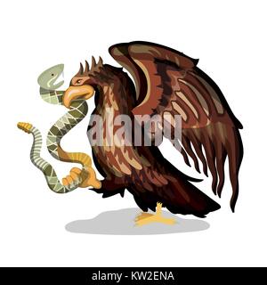 Bandiera messicana emblema della silhouette colorato di eagle con rattlesnake nel picco su sfondo bianco Illustrazione Vettoriale