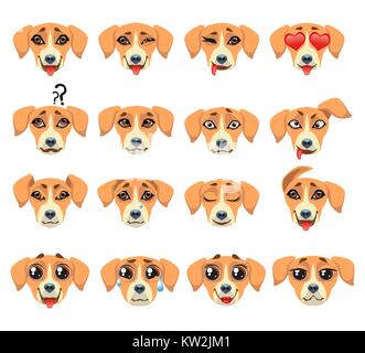 Set di adesivi di vettore, emojis con cute cane Illustrazione Vettoriale