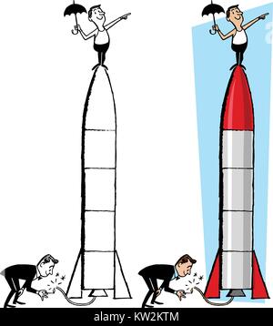 Uno stuntman bilanciamento sulla sommità di un lancio di un razzo. Illustrazione Vettoriale