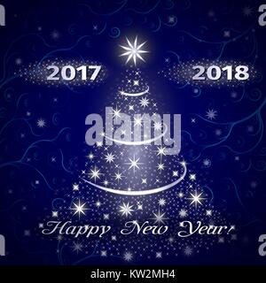 Felice Anno Nuovo 2018 biglietto di auguri in blu Illustrazione Vettoriale