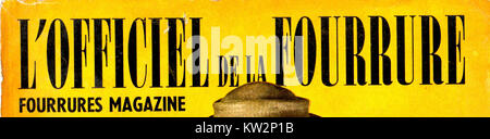 L'Officiel de la Fourrure è un diario di pellicceria francese che mostra le ultime tendenze della moda della pelliccia. La prima pagina del numero di febbraio 1954 mette in evidenza i design di pellicce di lusso e le tendenze di alta moda in quel periodo. Foto Stock
