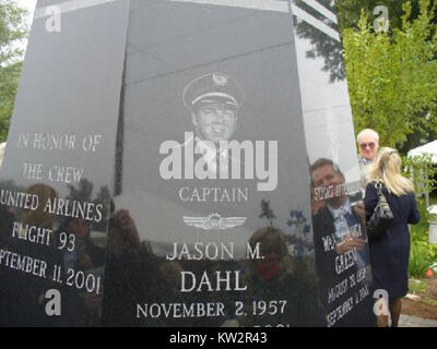 Lo Shanksville Memorial in Pennsylvania onora le vittime del volo United Airlines 93, incluso il capitano Jason Dahl. Il sito commemorativo segna il luogo in cui l'aereo si è schiantato l'11 settembre 2001, mentre i passeggeri hanno combattuto contro i dirottatori. Serve come tributo al coraggio delle persone a bordo del volo e come un cupo ricordo degli eventi dell'11 settembre. Foto Stock