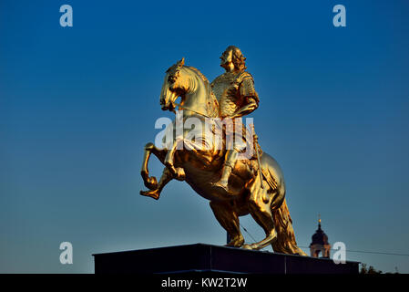 Golden rider nella città nuova-abitante di mercato, Dresda, Goldener Reiter am Neustaedter Markt Foto Stock