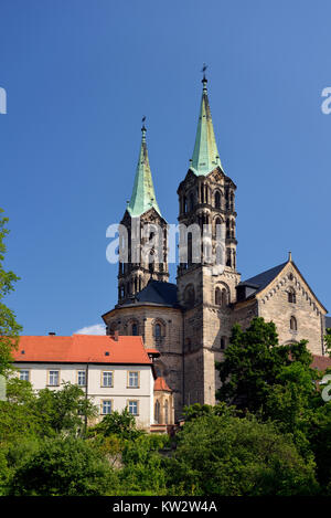 Ad ovest le torri della cattedrale di San Pietro e Georg a Bamberg, Bamberg, Westtuerme des Dom St Peter und Georg in Bamberg Foto Stock