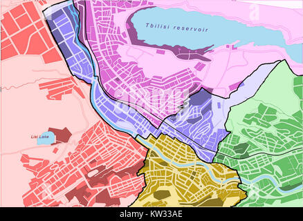 Una nuova mappa dettagliata di Tbilisi, la capitale della Georgia, fornisce una rappresentazione aggiornata e accurata delle strade, dei monumenti e delle caratteristiche geografiche della città. La mappa è utile per la navigazione e la pianificazione urbana, catturando l'infrastruttura e il layout in evoluzione della città. Foto Stock