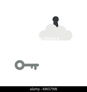 Design piatto illustrazione vettoriale nozione di tasto grigio icona di simbolo di giungere a toppa di chiave su cloud su sfondo bianco. Illustrazione Vettoriale