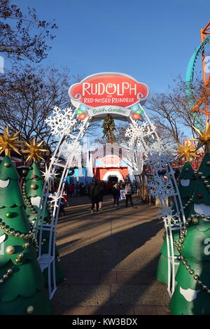 Stati Uniti Virginia VA Williamsburg vacanze di Natale presso i Giardini di Busch entrata al parco tematico per il villaggio di Rudolph Foto Stock