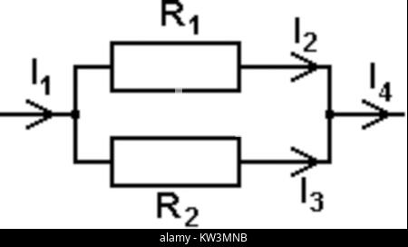 Il termine "Stromteiler Beispiel" si riferisce a un esempio di circuito elettrico di base che dimostra il concetto di partitore di tensione. Questo principio è fondamentale nell'elettronica e nell'ingegneria elettrica, spesso utilizzato in varie applicazioni pratiche. Foto Stock