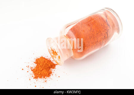 Contenitori di vetro naturale contenente pigmenti colorati in polvere Foto Stock