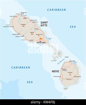 Saint Kitts e Nevis road mappa vettoriale Illustrazione Vettoriale