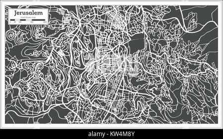 Gerusalemme Israele Mappa della città in stile retrò. Illustrazione Vettoriale. Mappa di contorno. Illustrazione Vettoriale