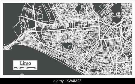 Lima Peru Mappa della città in stile retrò. Illustrazione Vettoriale. Mappa di contorno. Illustrazione Vettoriale