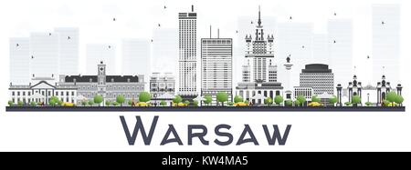 Varsavia Polonia skyline della città con edifici grigi isolati su sfondo bianco. Illustrazione Vettoriale. Viaggi di affari e turismo concetto storico con Ar Illustrazione Vettoriale