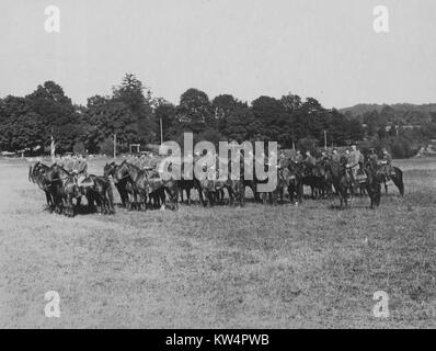 Truppa di poliziotti montati nelle colonne di fours in un campo in Kensico, New York, 15 settembre 1914. Dalla Biblioteca Pubblica di New York. Foto Stock