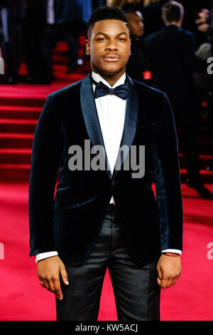 John Boyega assiste la premiere europeo di Star Wars - ultimi Jedi presso la Royal Albert Hall il martedì 12 dicembre, 2017. Nella foto: John Boyega. Foto Stock