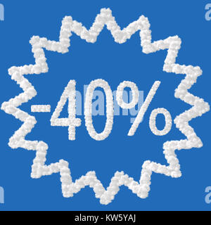 Sconto - 40 percento fatto da nuvole su sfondo blu Foto Stock