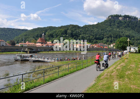 Elbsandstein Elbe pista ciclabile di Elberadweg Elbsandstein Foto Stock