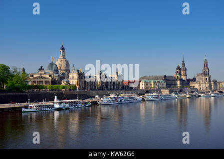 A Dresda, Old Town paesaggi Elbufer, Altstadtkulisse am Elbufer Foto Stock