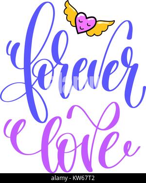 Amore per sempre - positive scritte a mano poster con doodle drawin Illustrazione Vettoriale