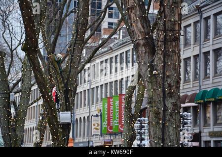 Boston decorato per il Natale e la stagione di vacanze a fine dicembre. Boston, Massachusetts, STATI UNITI D'AMERICA Foto Stock