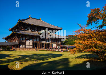 Giappone, isola di Honshu, la regione di Kansai, Nara, UNESCO World Heritage Site, il tempio Todaiji, Daibutsu den, il grande Buddha Foto Stock