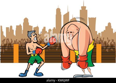 In boxe ,dimensioni non importa a tutti per vincere la folla godendo di illustrazione Illustrazione Vettoriale