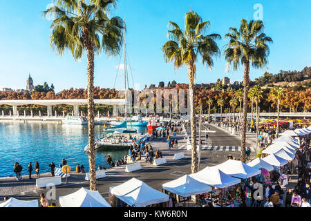 Paseo del Muelle Onu, moderno porto, Malaga, Spagna Foto Stock