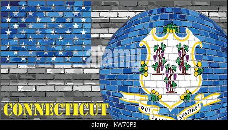 Bandiera del Connecticut sulla barra grigia bandiera degli Stati Uniti sullo sfondo - Immagine, sfera con la bandiera del Connecticut Illustrazione Vettoriale