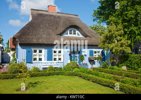 Tipica con tetto di paglia house presso il villaggio nato a Darss, Fischland, Meclemburgo-Pomerania, Mar Baltico, Germania, Europa Foto Stock