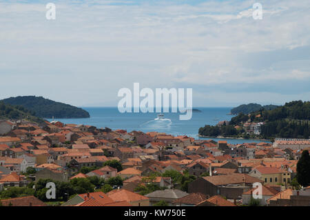 Vela Luka panorama, isola di Korcula Foto Stock