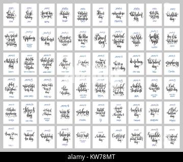 Grande set di 60 caratteri a mano poster su world inverno gennaio Illustrazione Vettoriale