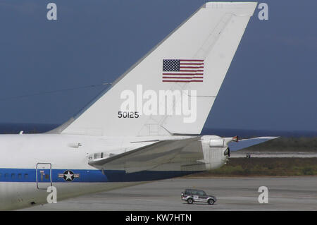 Curacao - 18/04/2009: dettaglio della American Vice-Presidential Jet Air Force due, un Boeing 747 E-4B, 75-0125 / 50125, US Air Force, su asfalto a Foto Stock