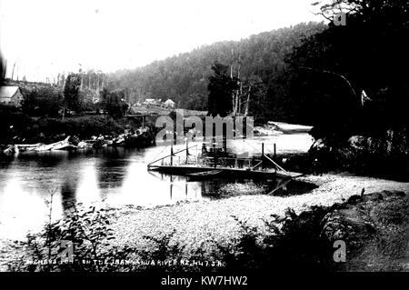 Traversata in traghetto a Archer's punto, Inangahua, Westland, Nuova Zelanda, secolo XIX Foto Stock