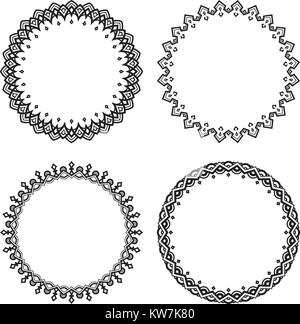 Set di quattro nero tondo cornici su uno sfondo bianco. Illustrazione Vettoriale