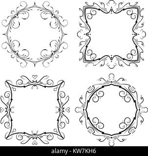 Set di quattro round decorativo e squre vettore vintage frame. Illustrazione Vettoriale