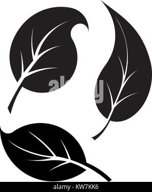 Set di 3 foglie nere sagome vettoriali Illustrazione Vettoriale