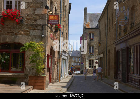 Dinan, Rue de Jerzual, Città Vecchia, Bretagne, Bretagna Côtes d'Armor Dipartimento, Chateulin distict, Francia. Foto Stock