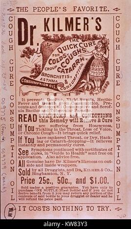 Informazioni sul Dr Kilmer 'l'indurimento rapido, ' destinati a porre rimedio a malattie legate al consumo, mostrando un nativo americano donna con una rotellina di scorrimento, 1870. La cortesia Libreria Nazionale di Medicina. Foto Stock