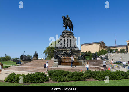 George Washington a cavallo sulla sommità del Monumento di Washington Fontana, Eakins ovale, Philadelphia, Pennsylvania, USA. Foto Stock