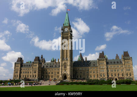 La House of Commons e blocco centrale degli edifici del Parlamento a Ottawa, Ontario, Canada. Foto Stock
