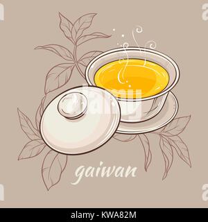 Gaiwan su sfondo marrone Illustrazione Vettoriale