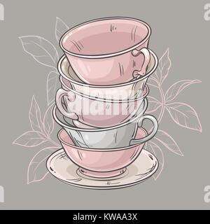 Tazze su sfondo grigio Illustrazione Vettoriale